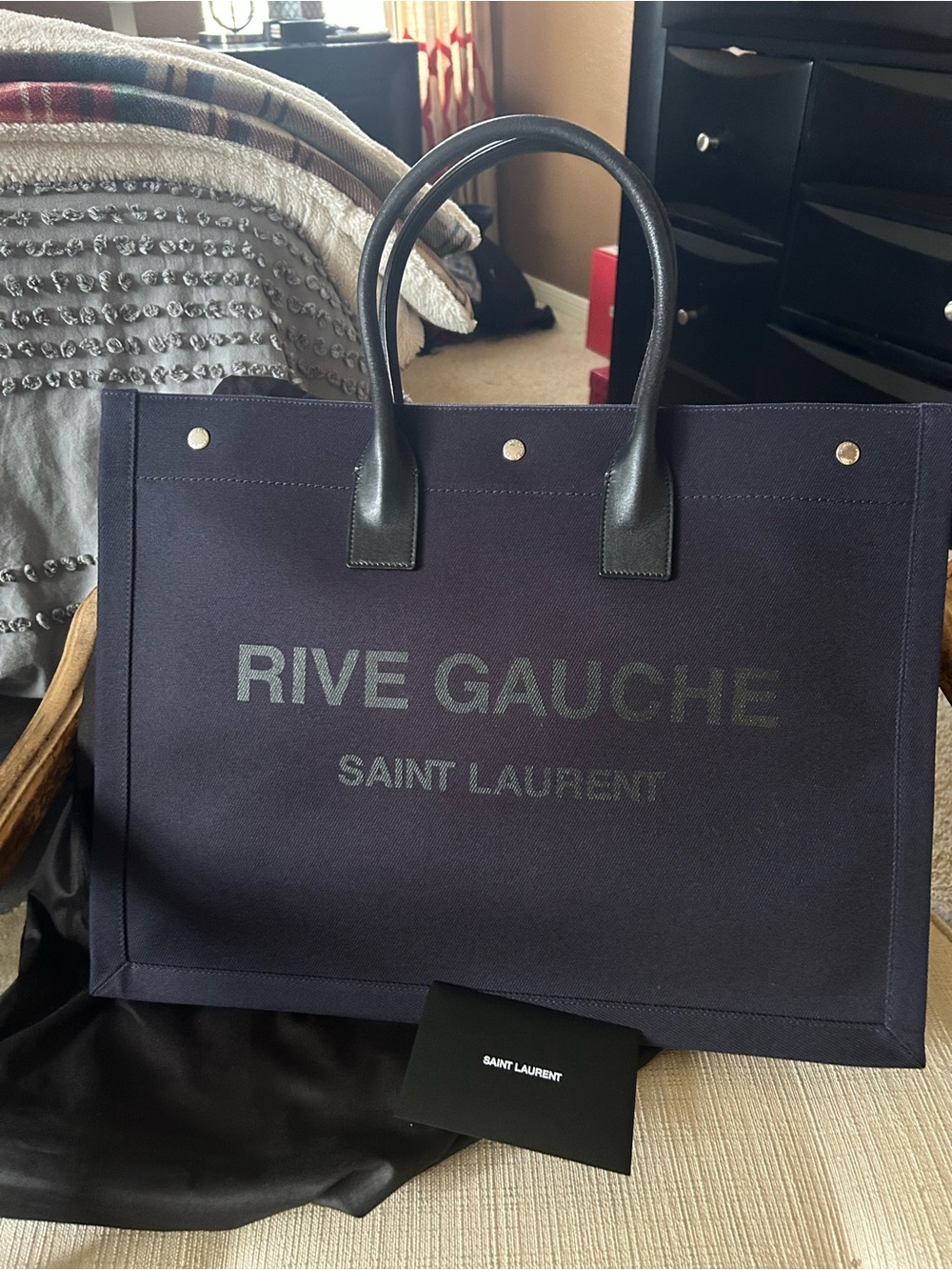 Saint Laurent Navy and Black Rive Gauche Canvas Tote